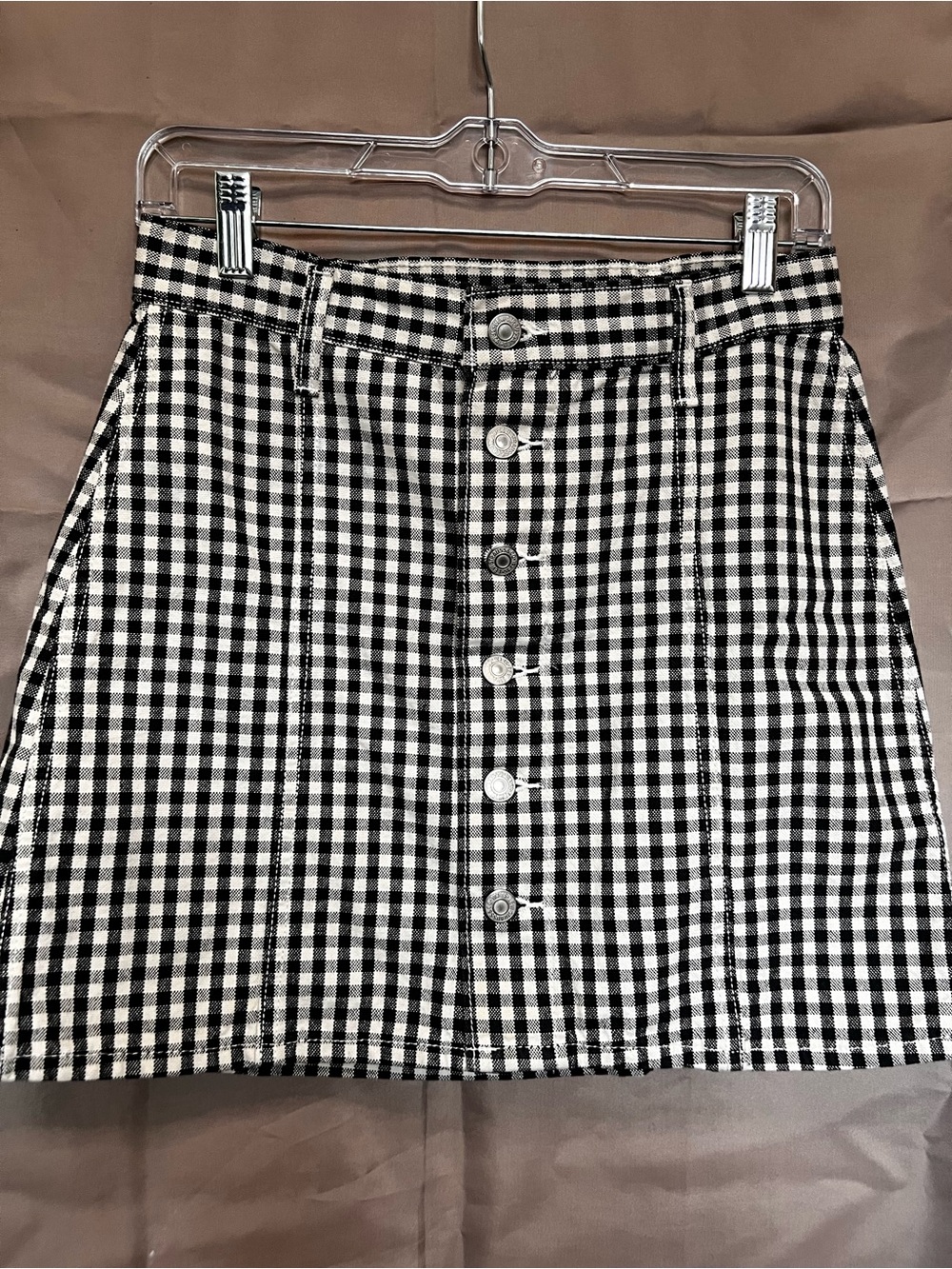 Gingham Button-Front Mini Skirt - Black and White